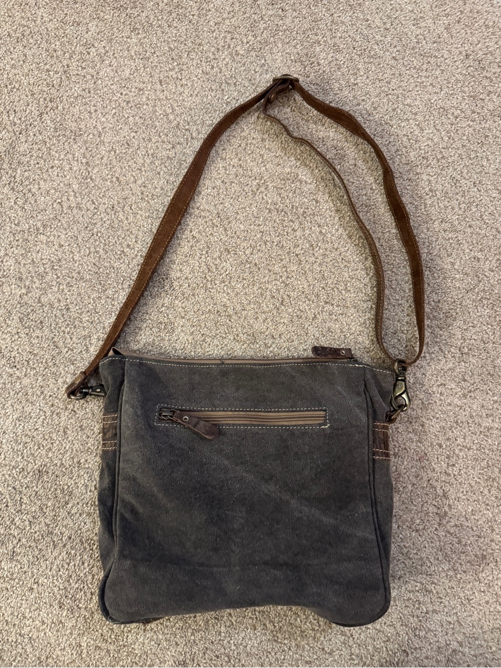 Myra Brown Canvas & Leather Crossbody Bag Western Aztec Adjustable Strap - Picture 3 of 10